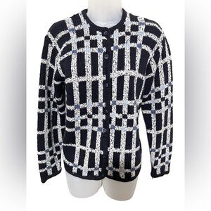 Vintage Talbots S Silk Cotton Nubby Plaid Cardigan Academia Coastal Preppy